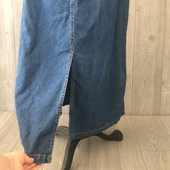 VINTAGE Y2K LIZ WEAR Denim Jean Maxi Skirt with Pockets and Bottom Back Slit - Picture 9 of 15